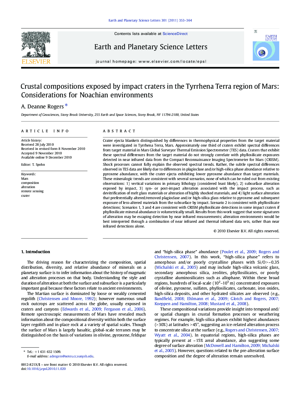 Crustal compositions exposed by impact craters in the Tyrrhena Terra region of Mars: Considerations for Noachian environments