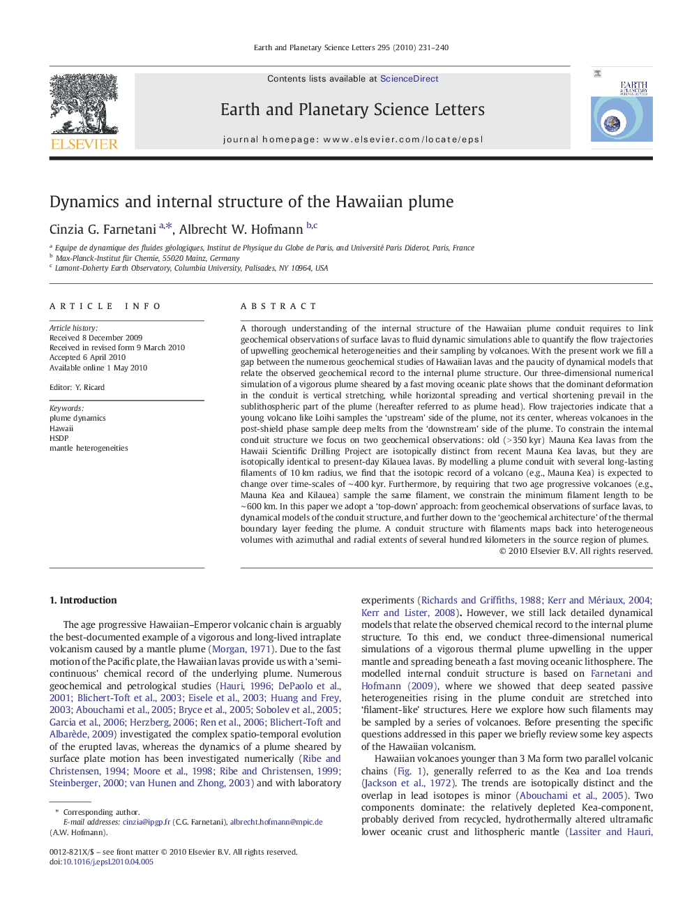 Dynamics and internal structure of the Hawaiian plume