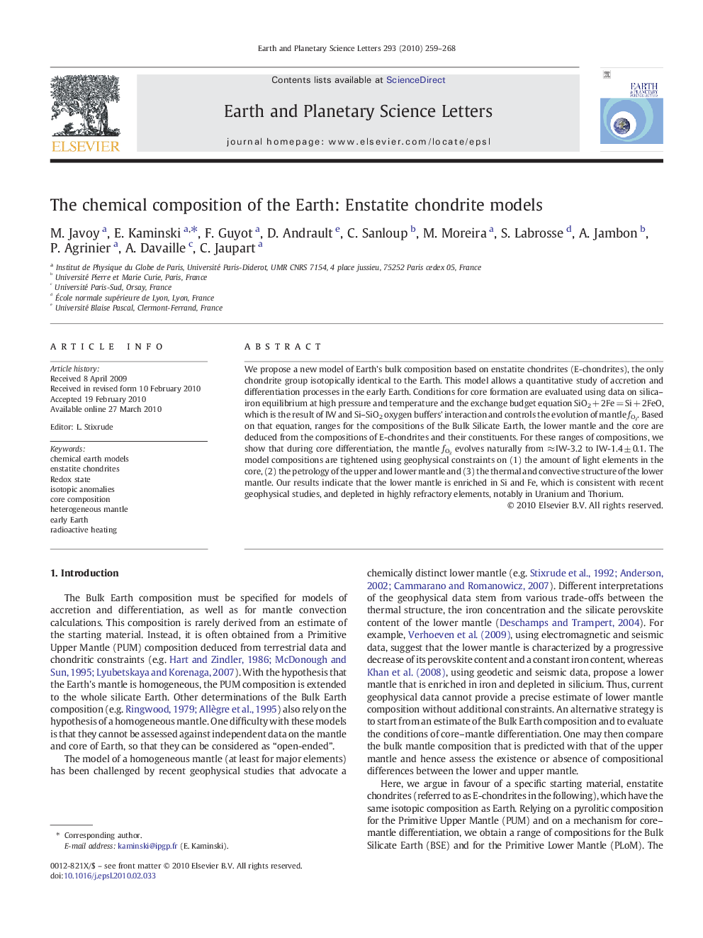 The chemical composition of the Earth: Enstatite chondrite models