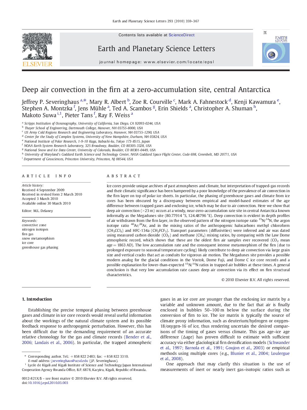 Deep air convection in the firn at a zero-accumulation site, central Antarctica