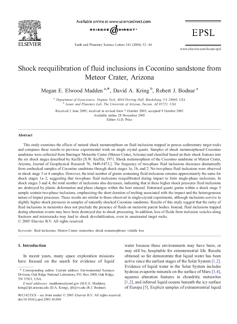 Shock reequilibration of fluid inclusions in Coconino sandstone from Meteor Crater, Arizona
