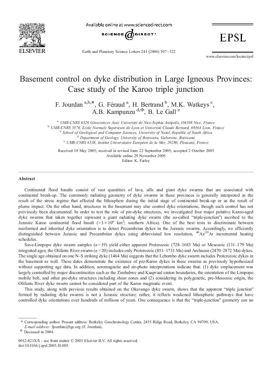 Basement control on dyke distribution in Large Igneous Provinces: Case study of the Karoo triple junction