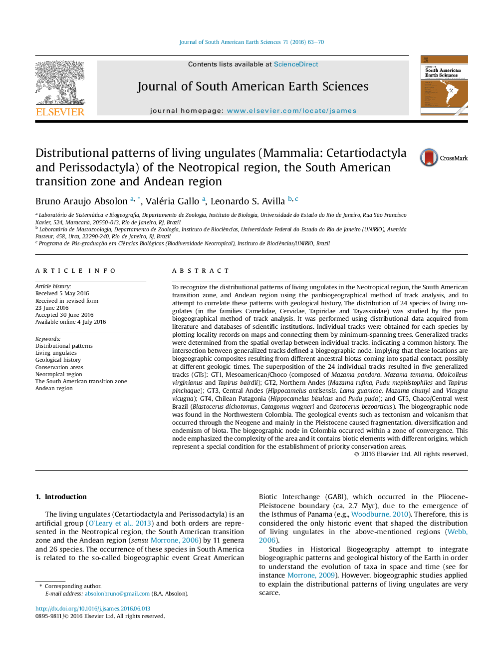 Distributional patterns of living ungulates (Mammalia: Cetartiodactyla and Perissodactyla) of the Neotropical region, the South American transition zone and Andean region