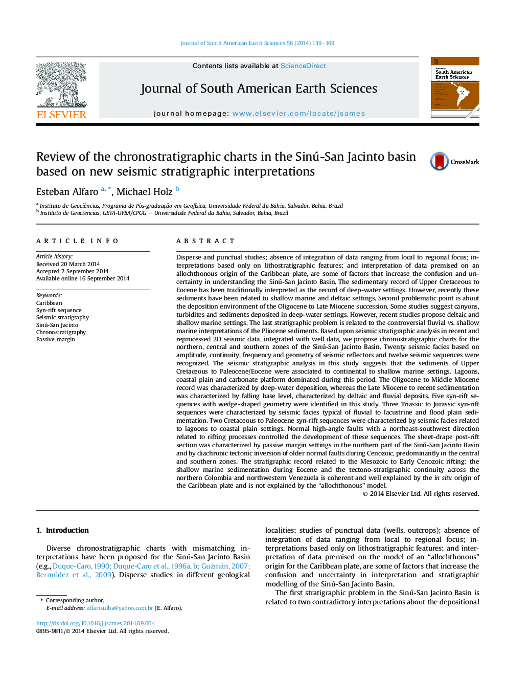 Review of the chronostratigraphic charts in the Sinú-San Jacinto basin based on new seismic stratigraphic interpretations