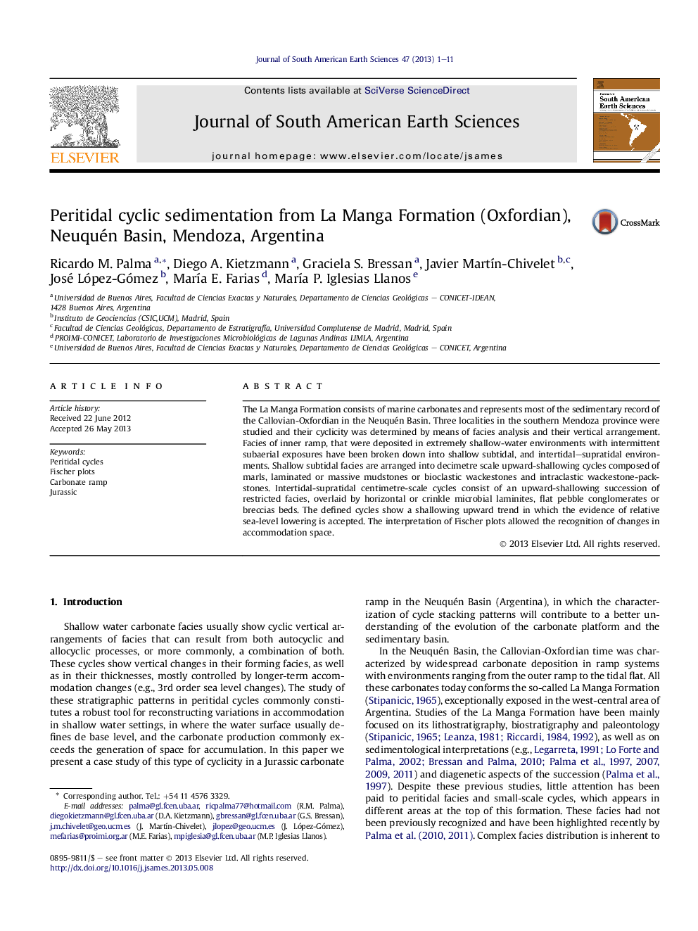 Peritidal cyclic sedimentation from La Manga Formation (Oxfordian), Neuquén Basin, Mendoza, Argentina