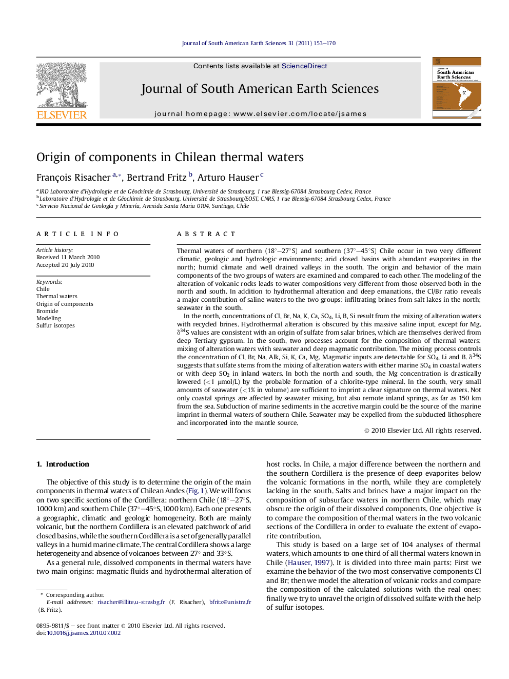 Origin of components in Chilean thermal waters