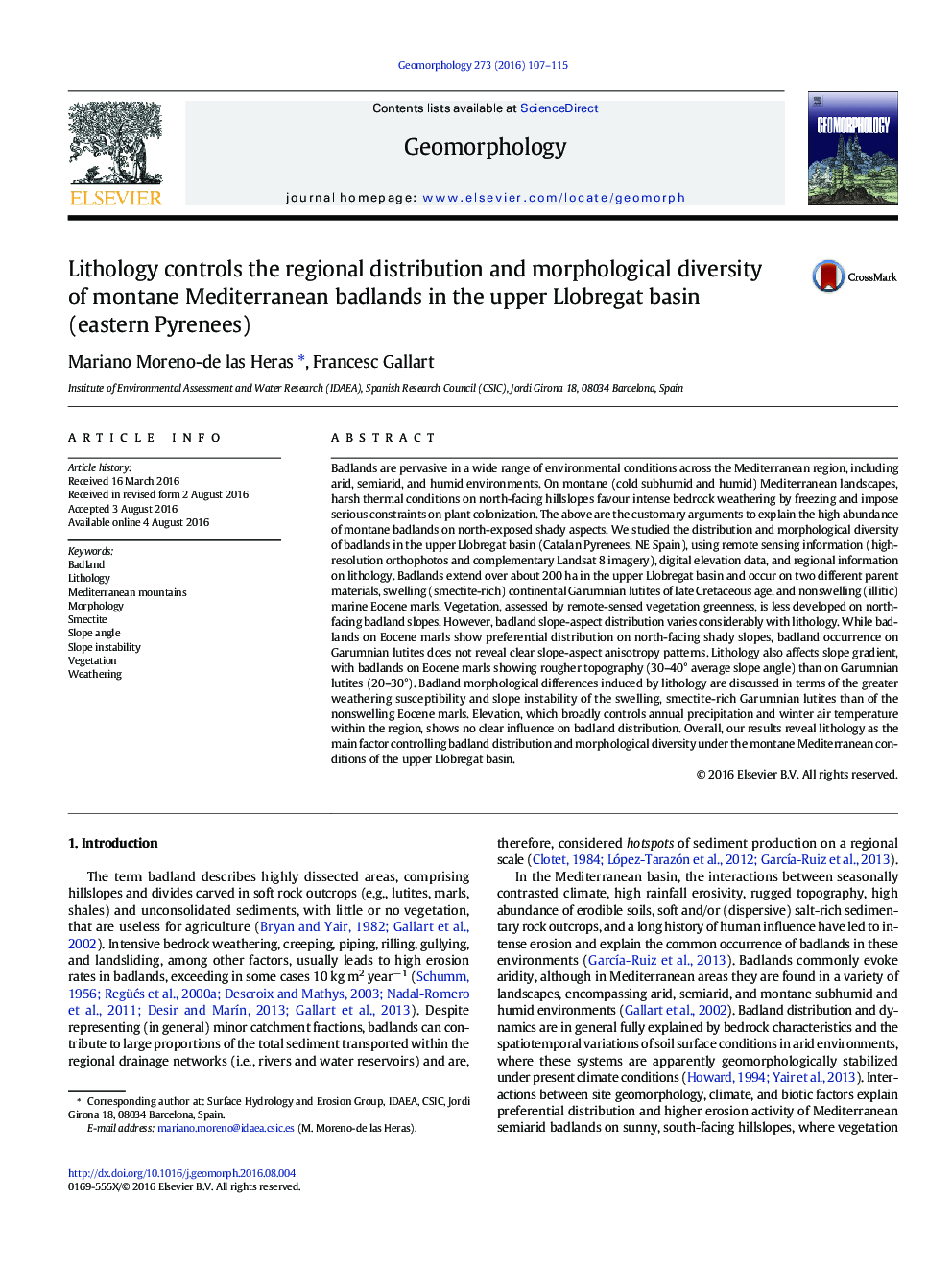 Lithology controls the regional distribution and morphological diversity of montane Mediterranean badlands in the upper Llobregat basin (eastern Pyrenees)