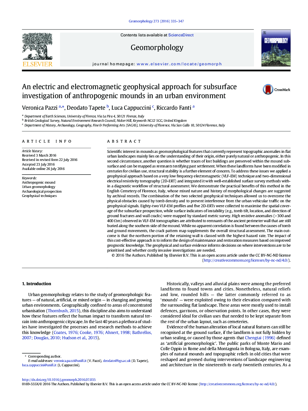 An electric and electromagnetic geophysical approach for subsurface investigation of anthropogenic mounds in an urban environment
