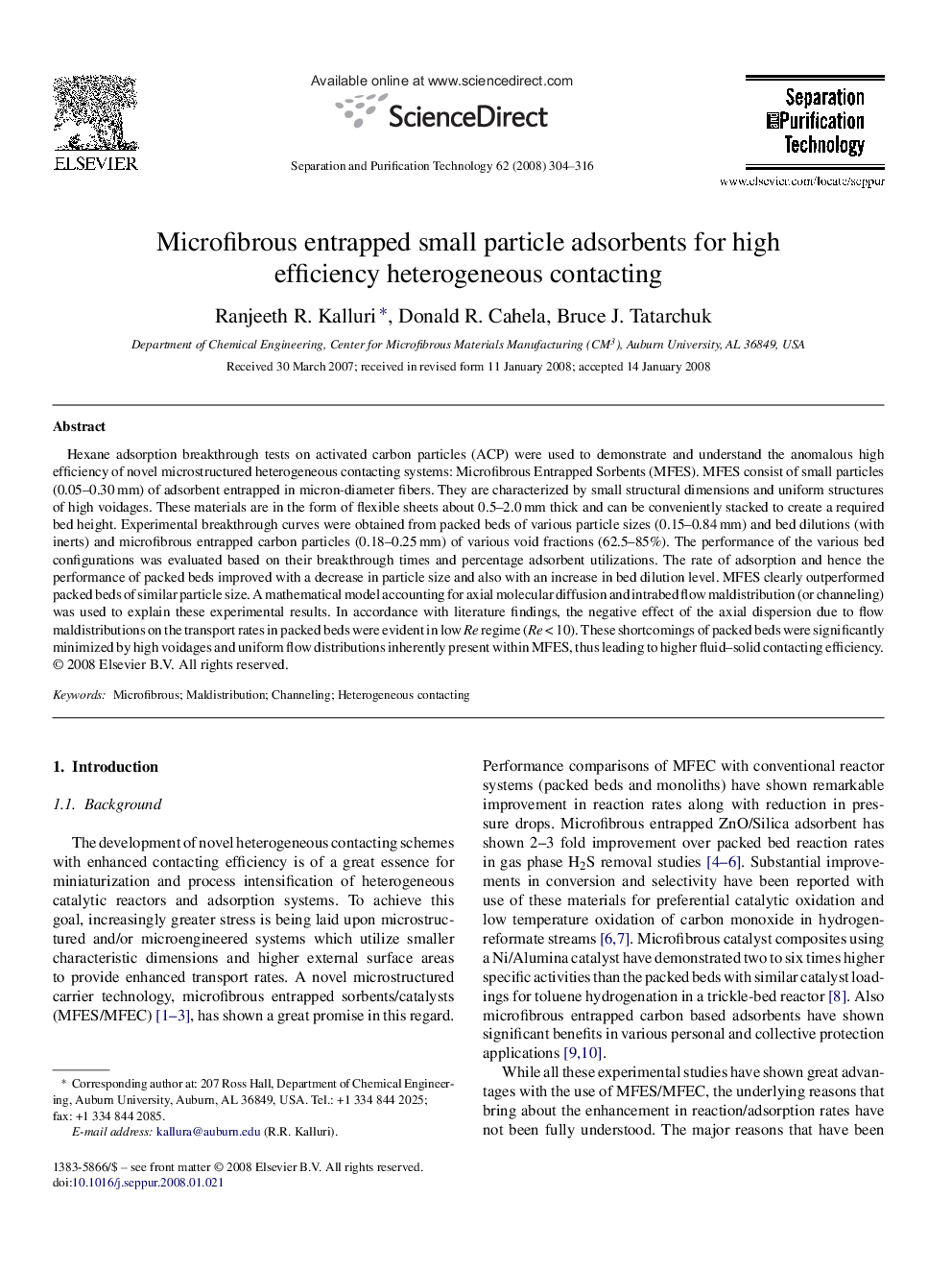 Microfibrous entrapped small particle adsorbents for high efficiency heterogeneous contacting