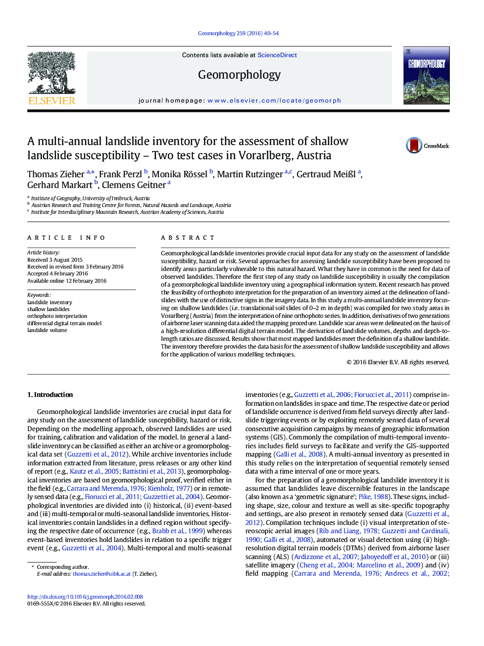 A multi-annual landslide inventory for the assessment of shallow landslide susceptibility - Two test cases in Vorarlberg, Austria