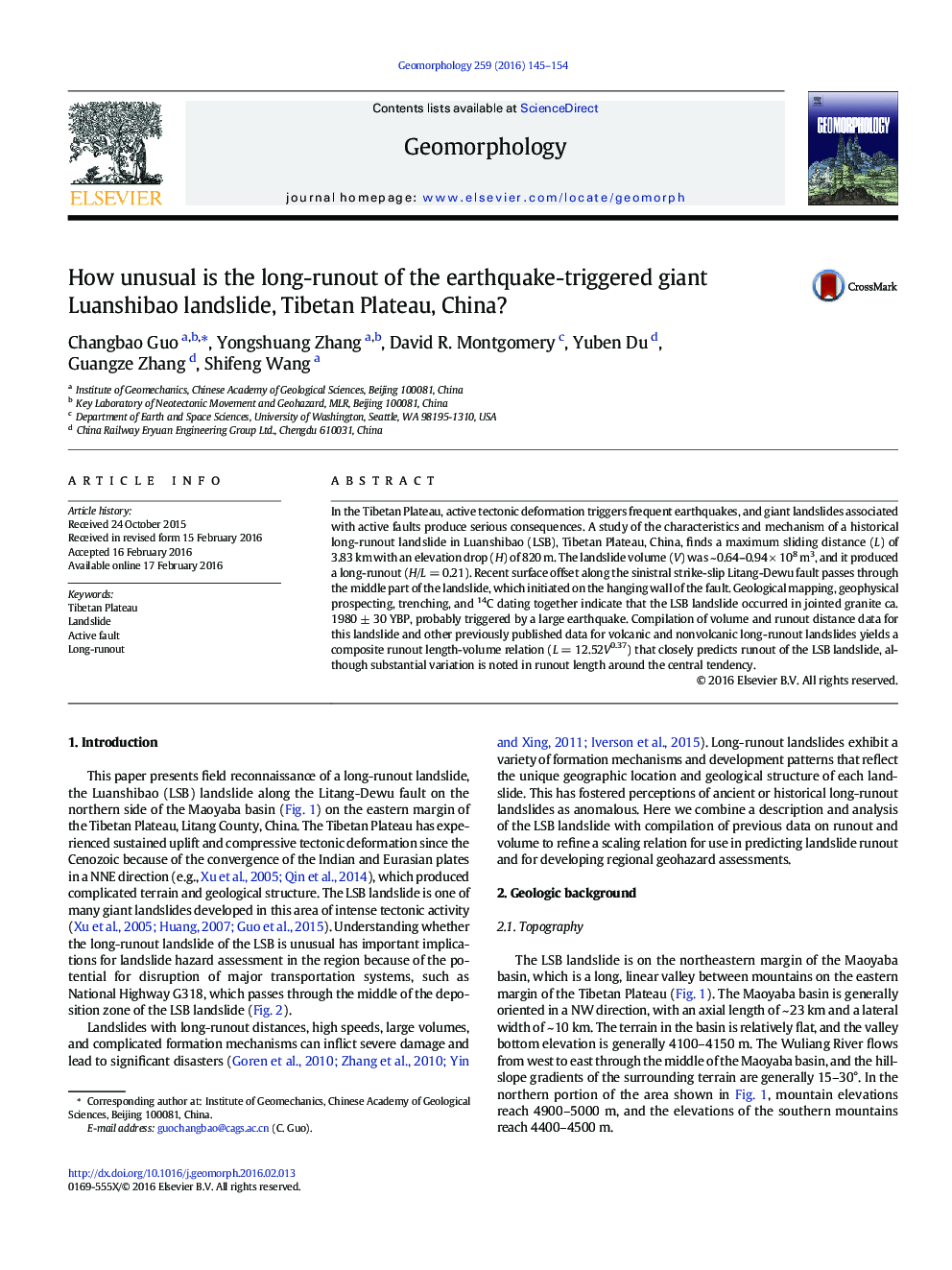 How unusual is the long-runout of the earthquake-triggered giant Luanshibao landslide, Tibetan Plateau, China?