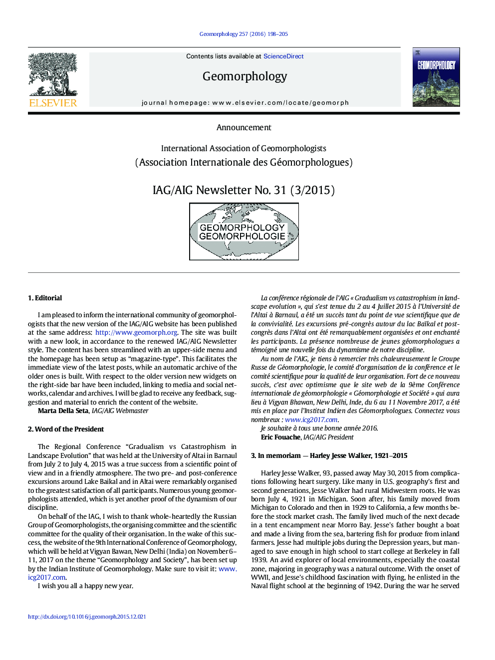 عکس صفحه اول مقاله: International Association of Geomorphologists (Association Internationale des Géomorphologues) IAG/AIG Newsletter No. 31 (3/2015) International Association of Geomorphologists (Association Internationale des Géomorphologues) IAG/AIG Newsletter No. 31 (3/2015)