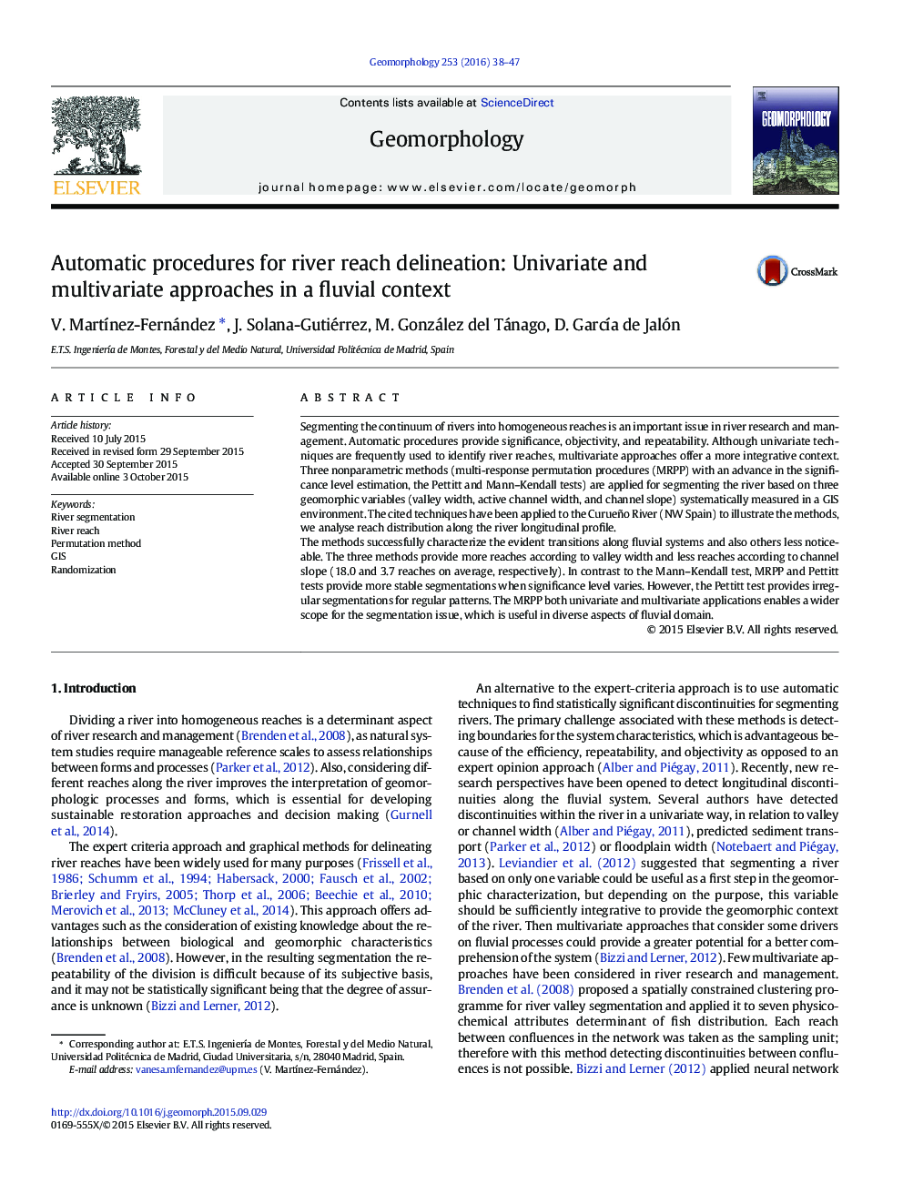 Automatic procedures for river reach delineation: Univariate and multivariate approaches in a fluvial context