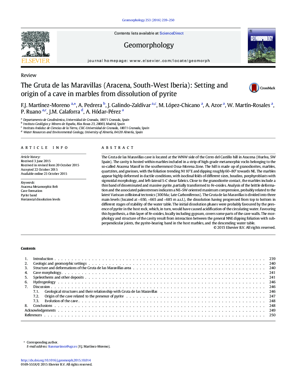 ReviewThe Gruta de las Maravillas (Aracena, South-West Iberia): Setting and origin of a cave in marbles from dissolution of pyrite