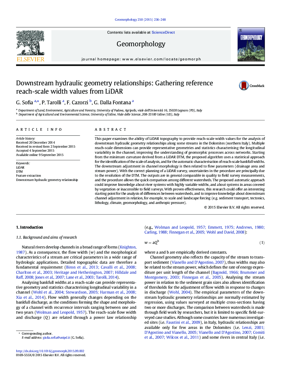 Downstream hydraulic geometry relationships: Gathering reference reach-scale width values from LiDAR