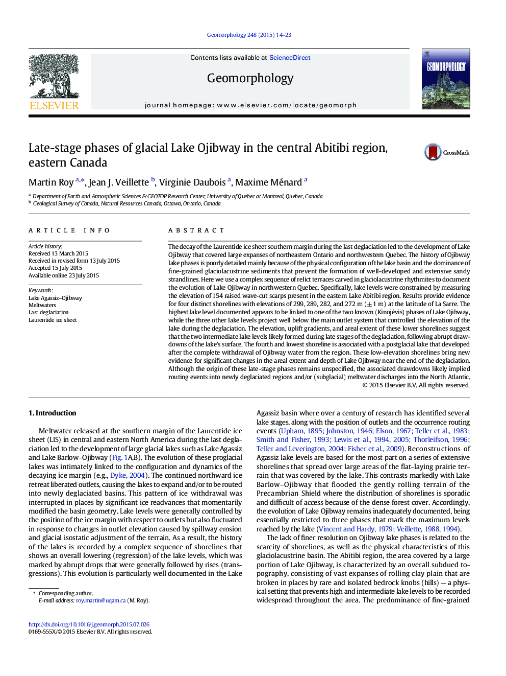 Late-stage phases of glacial Lake Ojibway in the central Abitibi region, eastern Canada