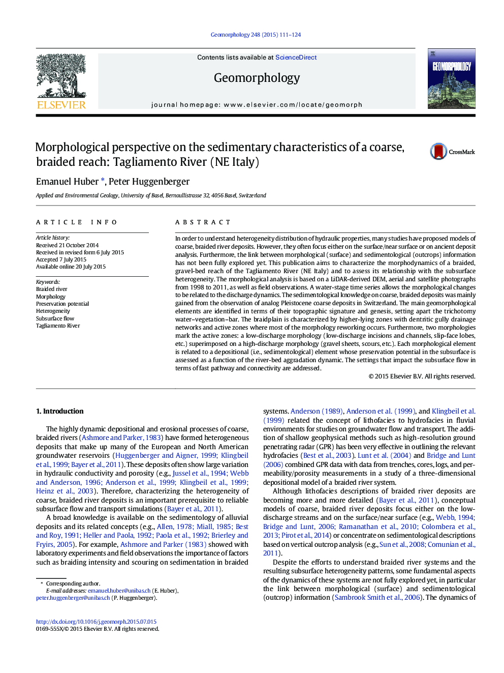 Morphological perspective on the sedimentary characteristics of a coarse, braided reach: Tagliamento River (NE Italy)