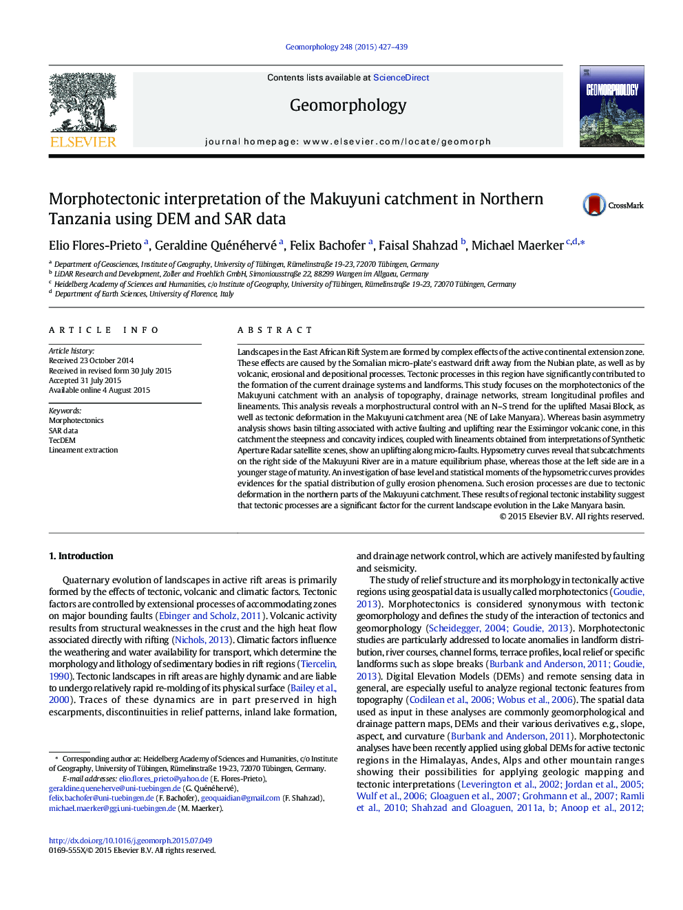 Morphotectonic interpretation of the Makuyuni catchment in Northern Tanzania using DEM and SAR data
