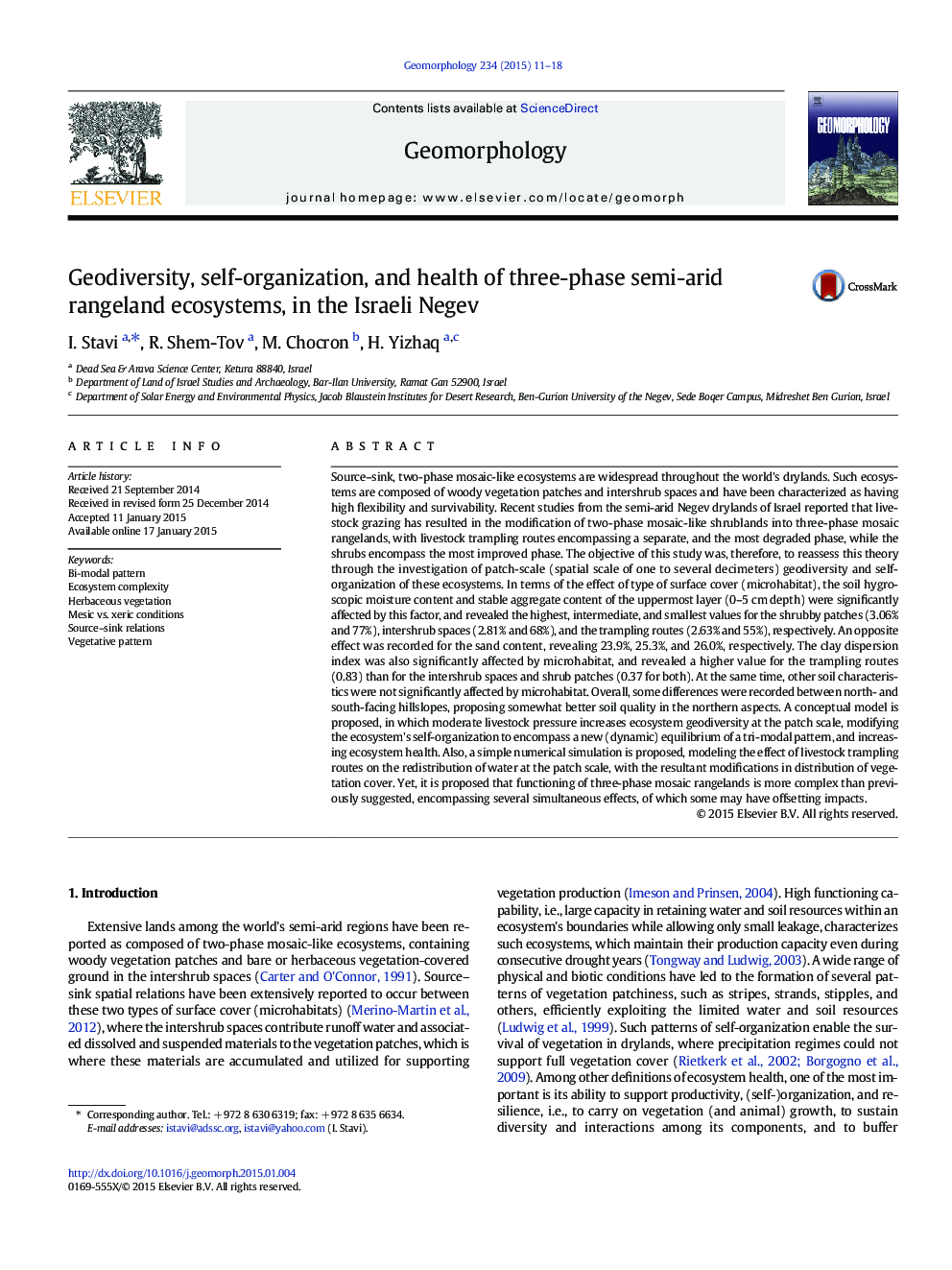 Geodiversity, self-organization, and health of three-phase semi-arid rangeland ecosystems, in the Israeli Negev