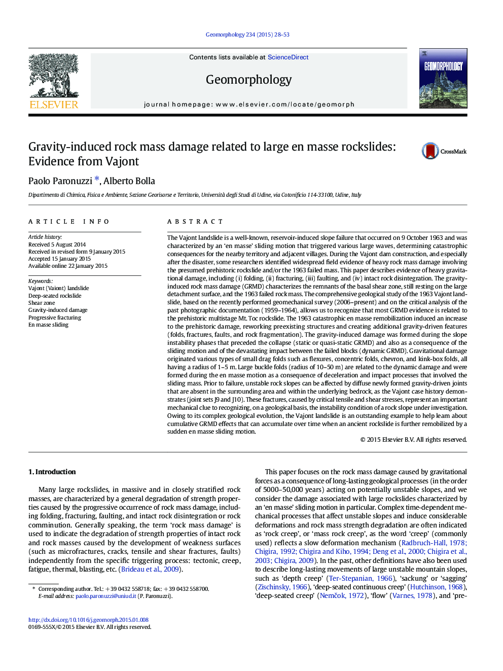 Gravity-induced rock mass damage related to large en masse rockslides: Evidence from Vajont