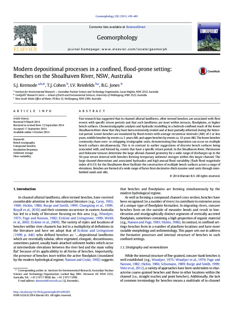 Modern depositional processes in a confined, flood-prone setting: Benches on the Shoalhaven River, NSW, Australia