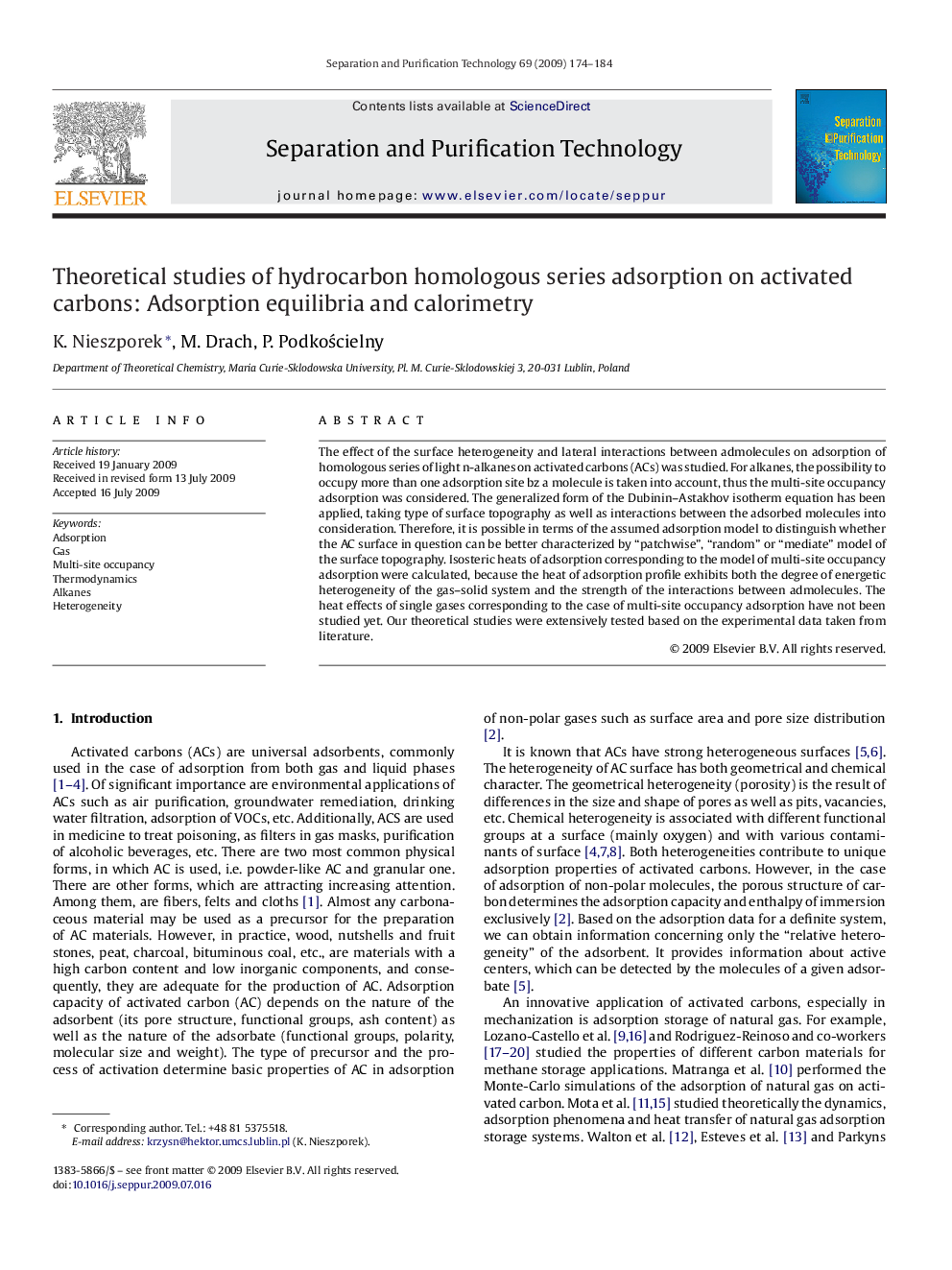 Theoretical studies of hydrocarbon homologous series adsorption on activated carbons: Adsorption equilibria and calorimetry