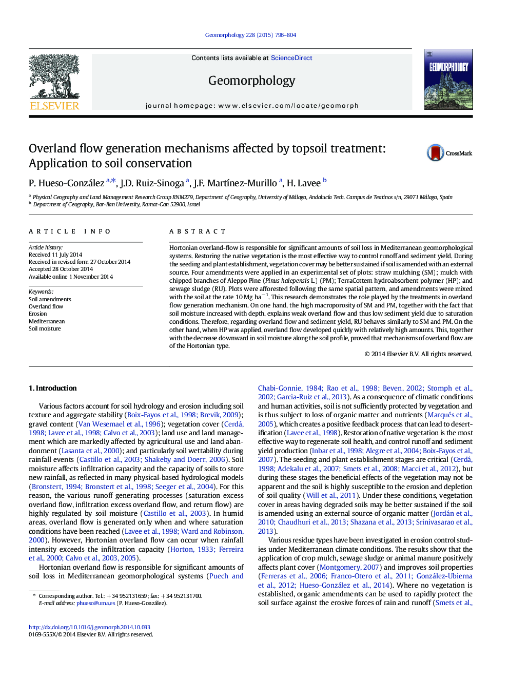 Overland flow generation mechanisms affected by topsoil treatment: Application to soil conservation