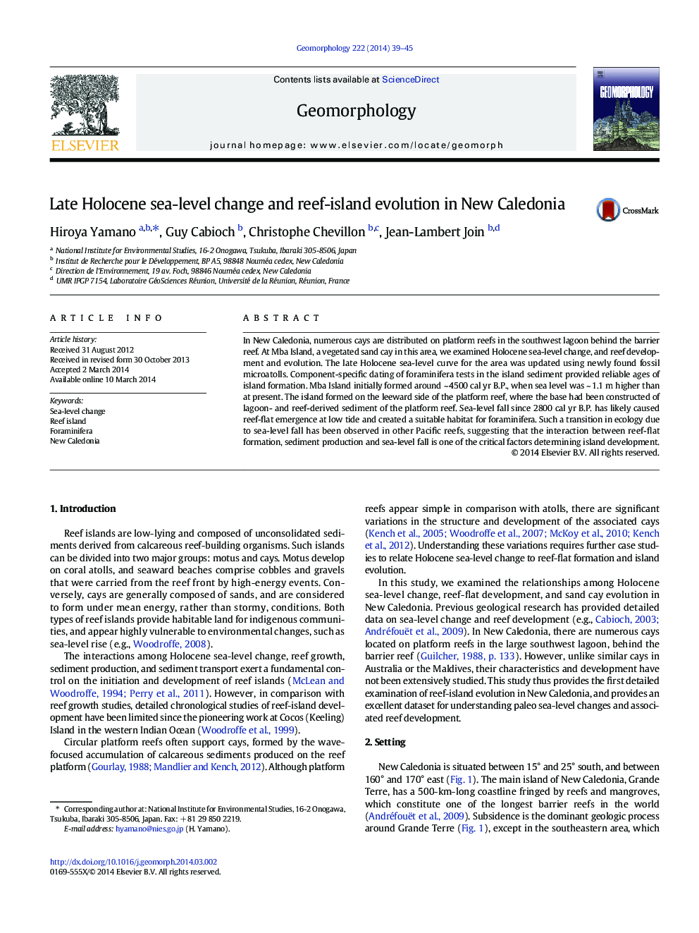 Late Holocene sea-level change and reef-island evolution in New Caledonia