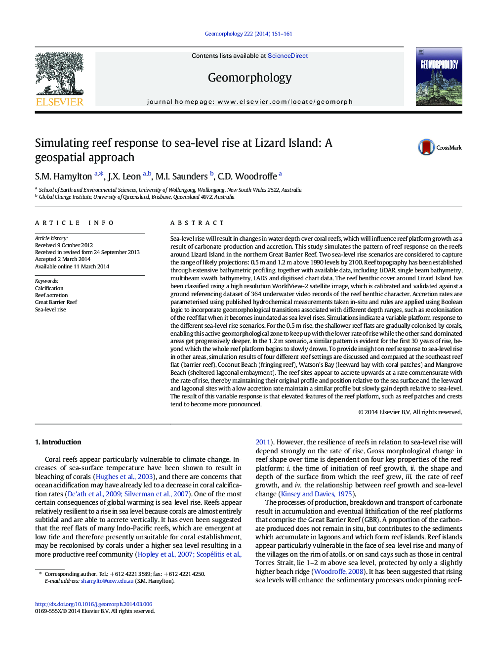 Simulating reef response to sea-level rise at Lizard Island: A geospatial approach