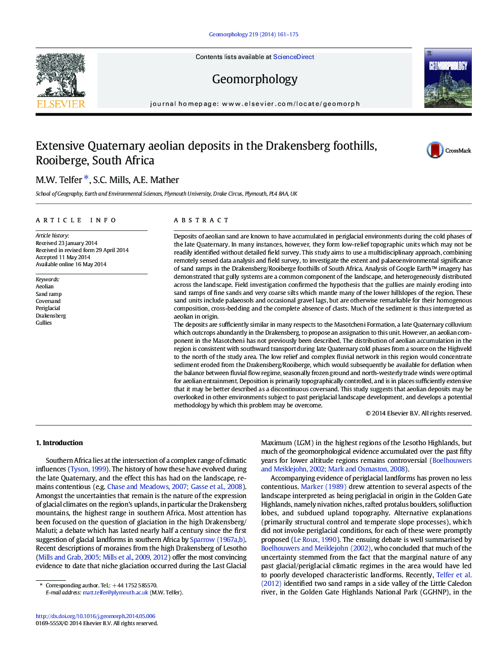 Extensive Quaternary aeolian deposits in the Drakensberg foothills, Rooiberge, South Africa