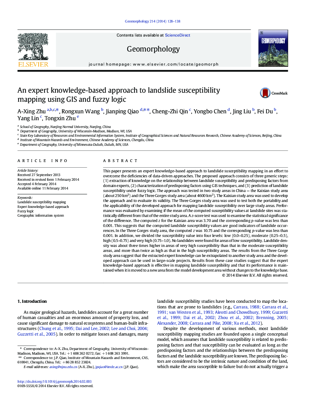 An expert knowledge-based approach to landslide susceptibility mapping using GIS and fuzzy logic