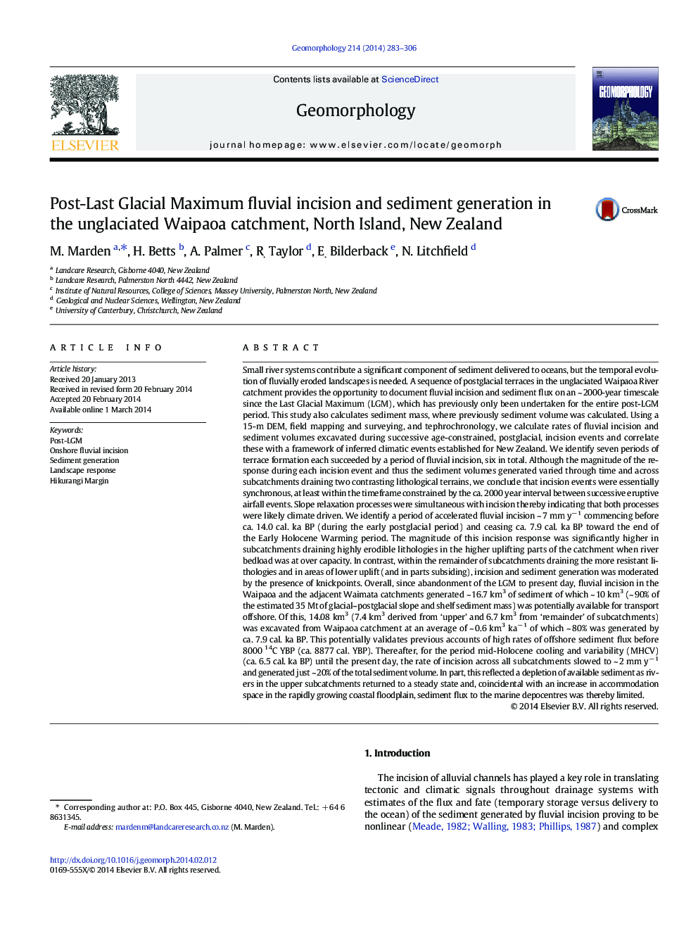 Post-Last Glacial Maximum fluvial incision and sediment generation in the unglaciated Waipaoa catchment, North Island, New Zealand