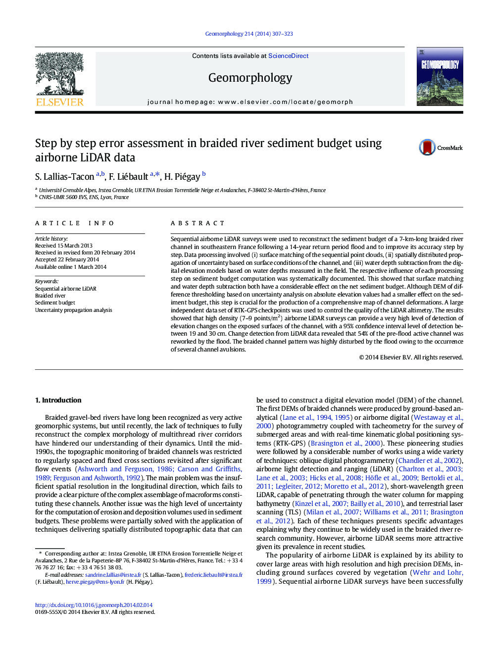 Step by step error assessment in braided river sediment budget using airborne LiDAR data