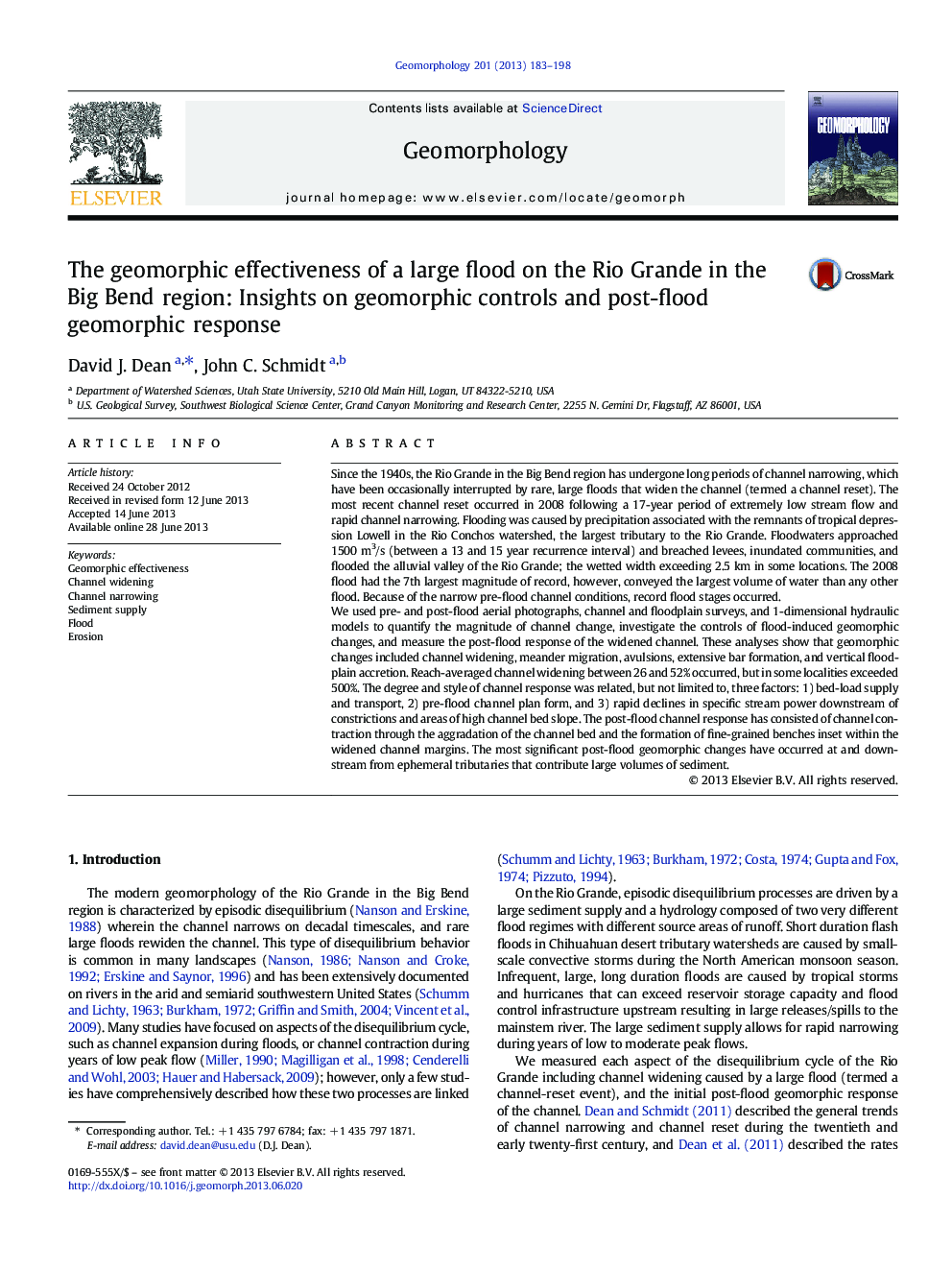 اثرات جغرافیایی یک سیل بزرگ در ریو گراند در ناحیه بیگ بنگ: بینش در مورد کنترل های ژئومورفیک و پاسخ ژئومورفیک پس از سیل 