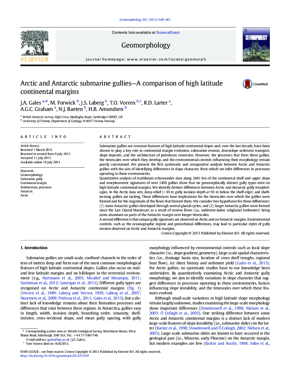 Arctic and Antarctic submarine gullies-A comparison of high latitude continental margins