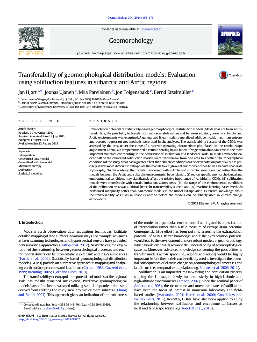 قابلیت انتقال مدل های توزیع ژئومورفولوژیکی: ارزیابی با استفاده از ویژگی های سلفالکس در مناطق سابارکتیک و قطب شمال 