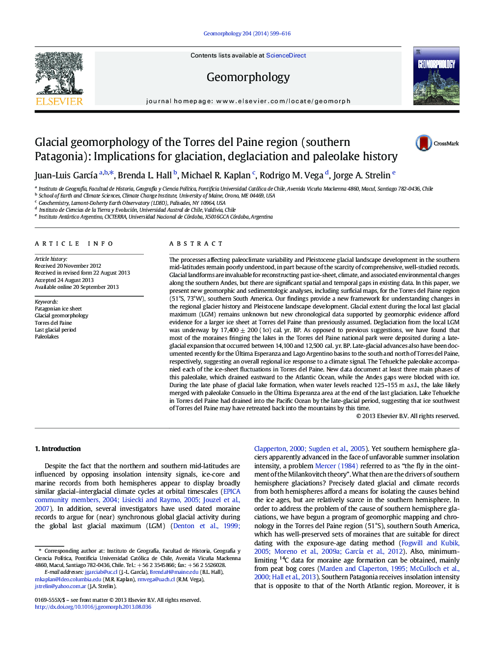ژئومورفولوژی یخبندان منطقه تورس دلپین (جنوبی پاتاگونیا): تاثیرات بروز یخ زدگی، انجماد و تاریخ پالئولیک 
