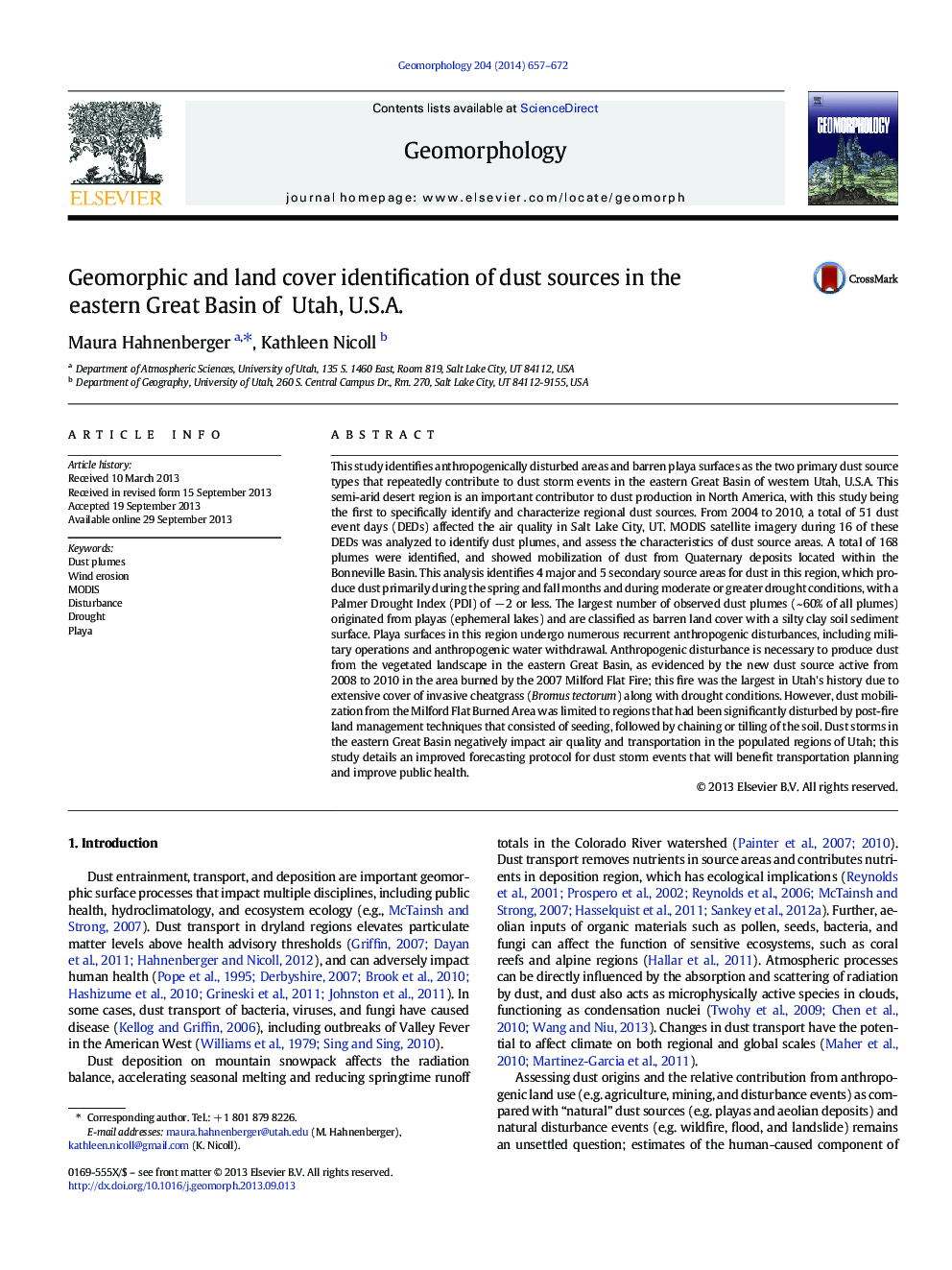 Geomorphic and land cover identification of dust sources in the eastern Great Basin of Utah, U.S.A.