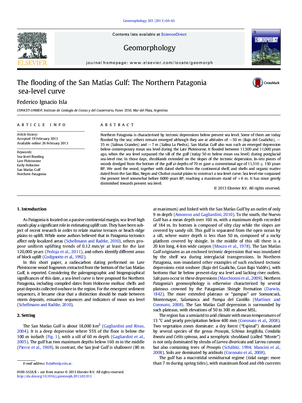 The flooding of the San MatÃ­as Gulf: The Northern Patagonia sea-level curve