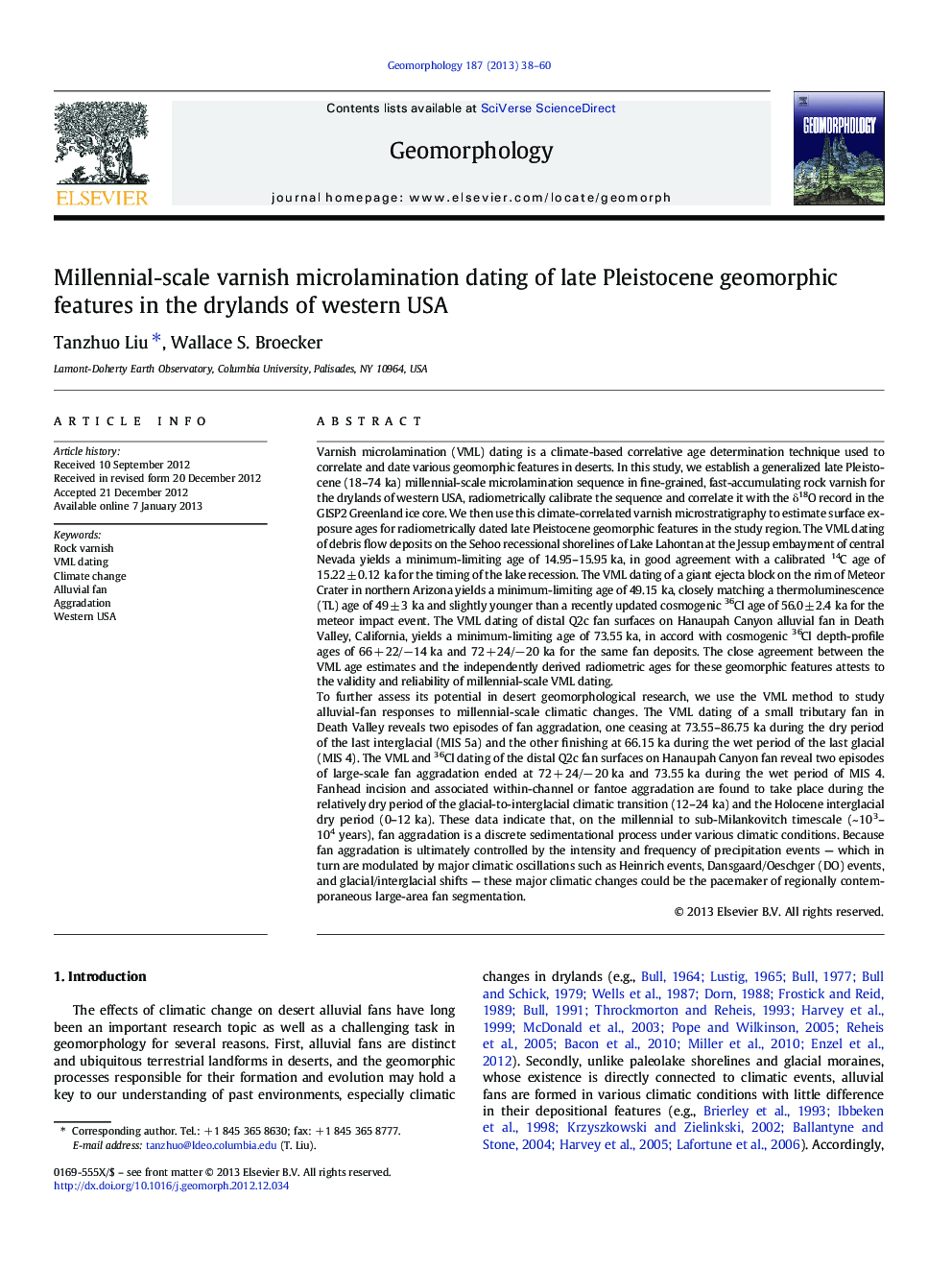 Millennial-scale varnish microlamination dating of late Pleistocene geomorphic features in the drylands of western USA