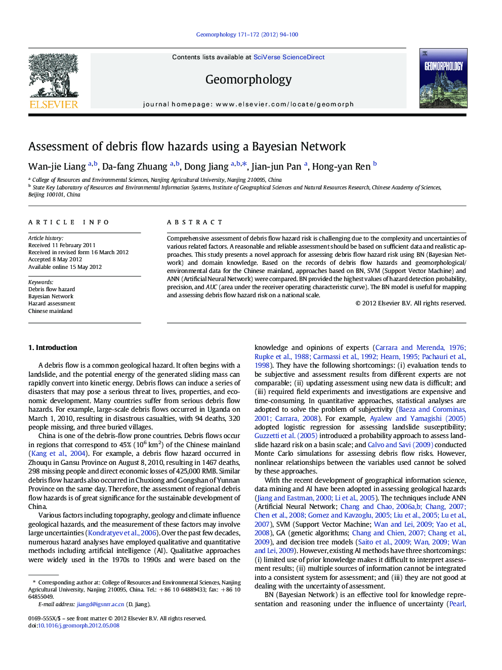 Assessment of debris flow hazards using a Bayesian Network