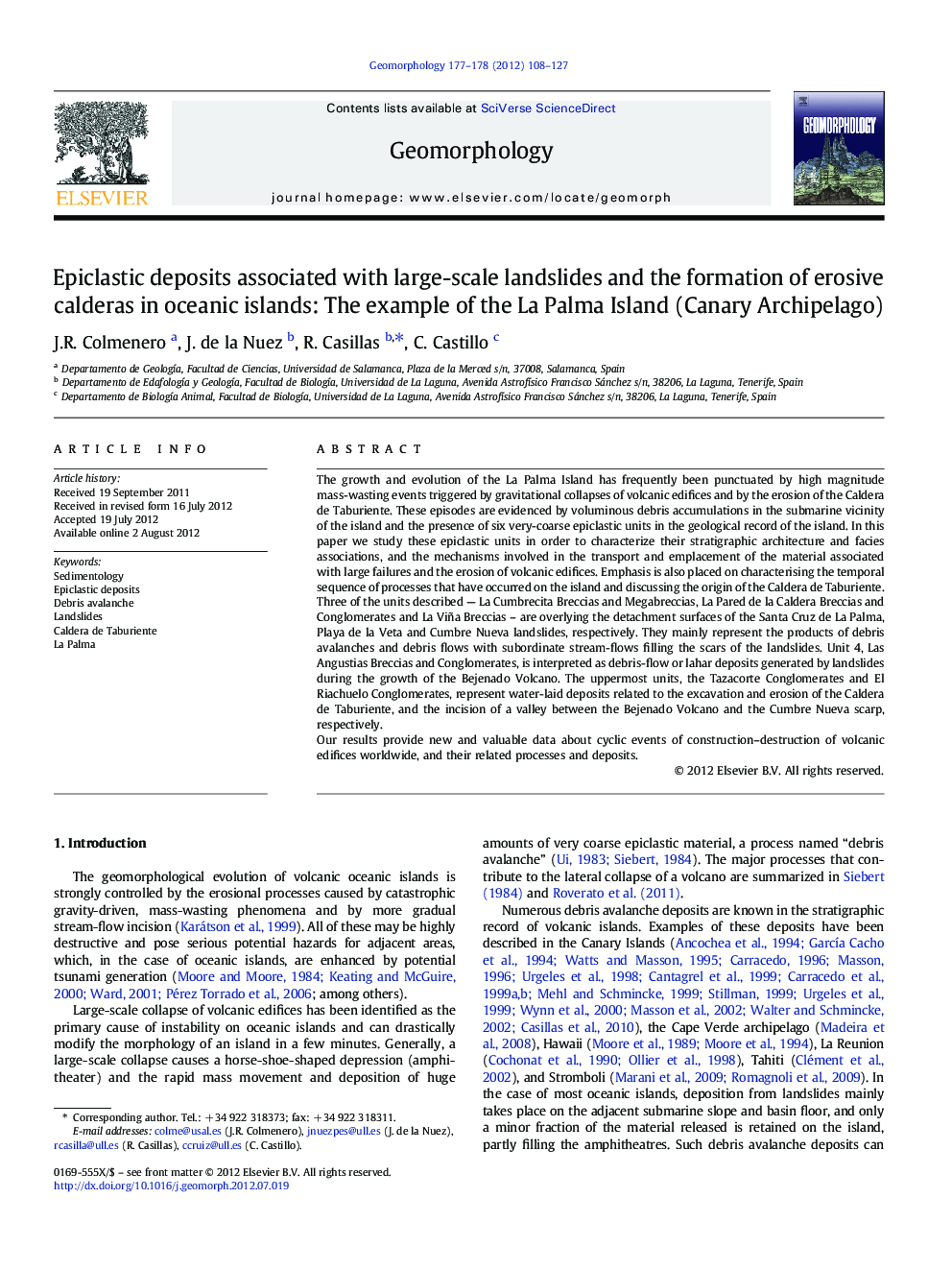 Epiclastic deposits associated with large-scale landslides and the formation of erosive calderas in oceanic islands: The example of the La Palma Island (Canary Archipelago)