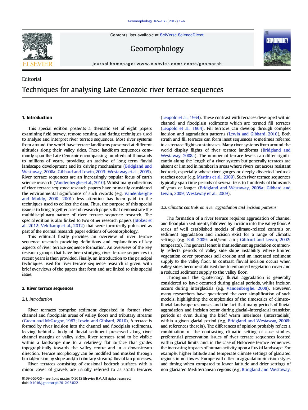 Techniques for analysing Late Cenozoic river terrace sequences