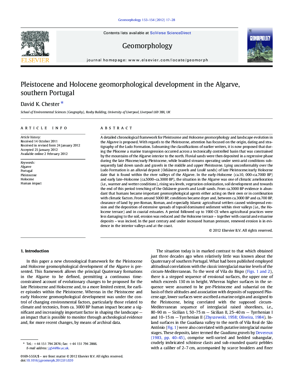 Pleistocene and Holocene geomorphological development in the Algarve, southern Portugal