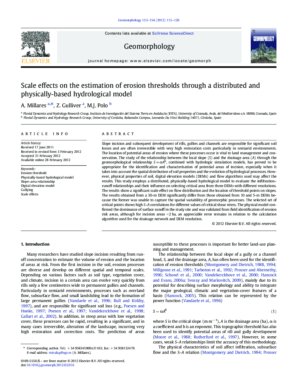 Scale effects on the estimation of erosion thresholds through a distributed and physically-based hydrological model