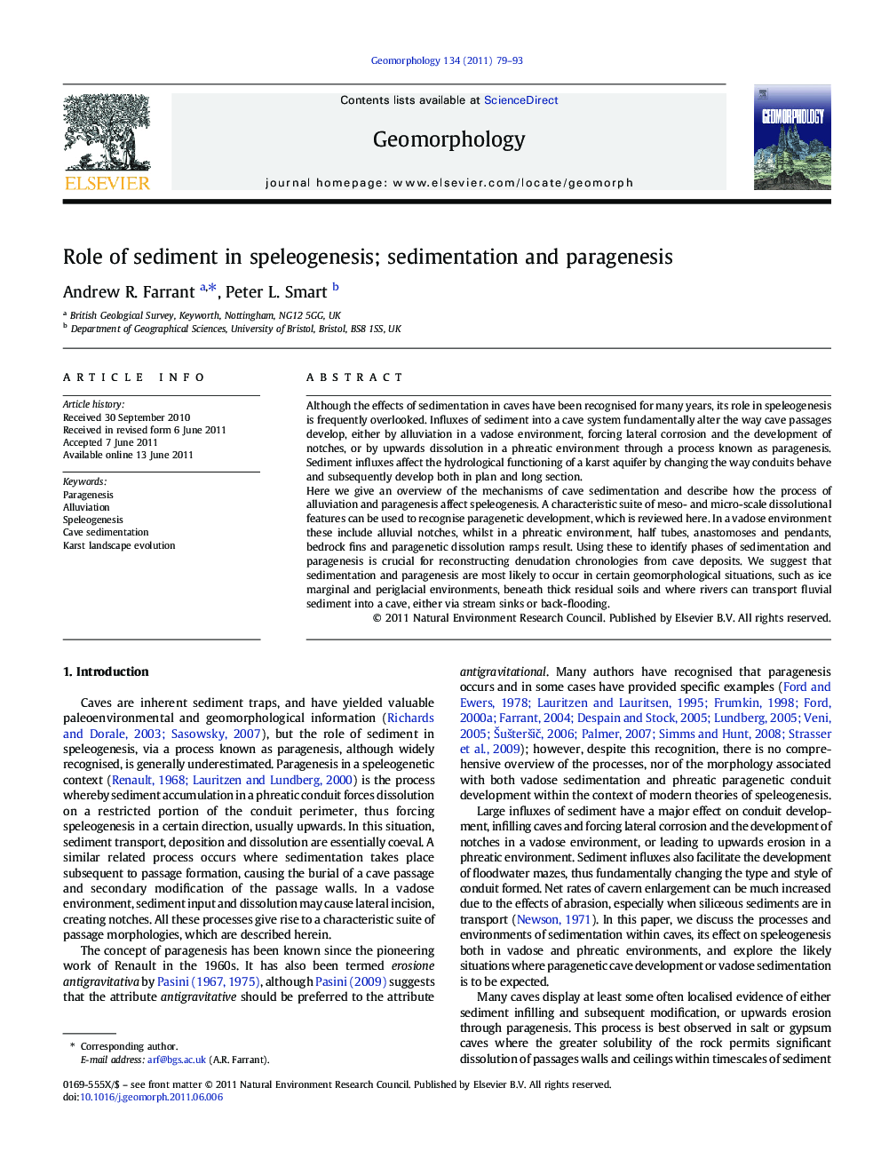 Role of sediment in speleogenesis; sedimentation and paragenesis