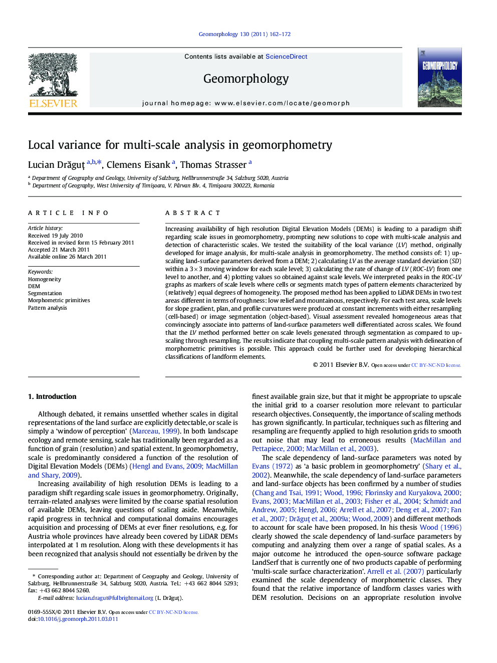 Local variance for multi-scale analysis in geomorphometry