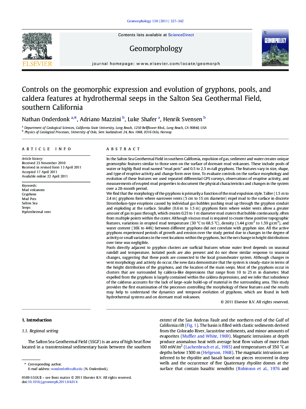 Controls on the geomorphic expression and evolution of gryphons, pools, and caldera features at hydrothermal seeps in the Salton Sea Geothermal Field, southern California