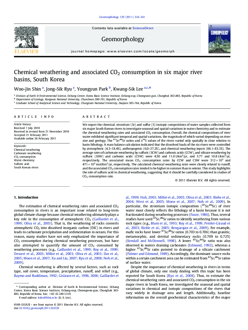 Chemical weathering and associated CO2 consumption in six major river basins, South Korea