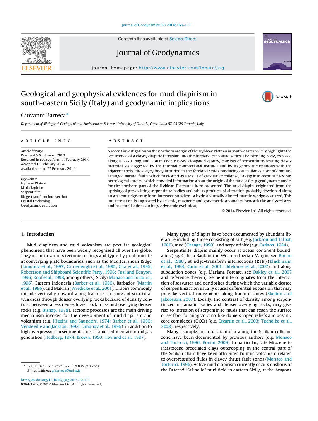 Geological and geophysical evidences for mud diapirism in south-eastern Sicily (Italy) and geodynamic implications